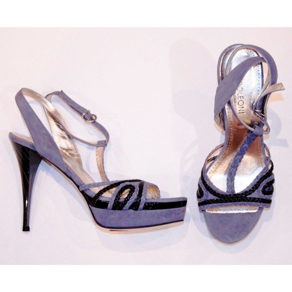 NAPOLEONI Suede BLUE Shoes PLATFORM Sandals LEATHER Upper & Sole ITALY 39/8 $300